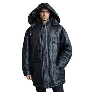 NWT Wilson’s Leather Parka XXLG TALL Black Hooded Insulated Jacket 50676673 New